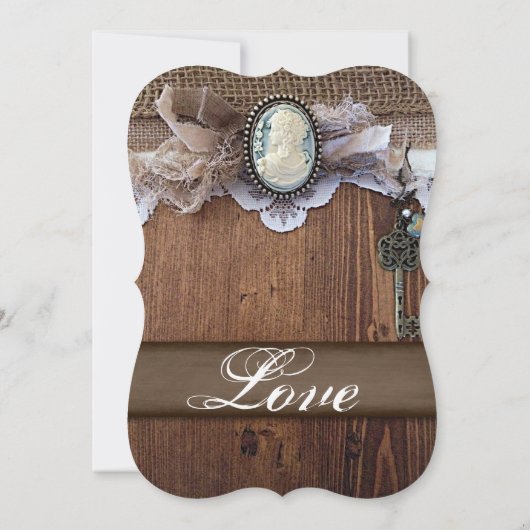 ヴィンテージカメオ鍵バーラップウッドウェディング招待状 招待状 (裏面)
