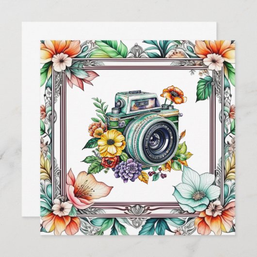 ヴィンテージカメラかわいらし花水彩 (正面/裏面)
