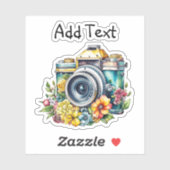 ヴィンテージカメラかわいらし花水彩 シール (シート)