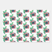 ヴィンテージカメラとピンクの花誕生日 ラッピングペーパーシート (正面3)