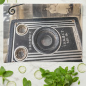 ヴィンテージカメラとフォトプリント キッチンタオル (折り畳み)