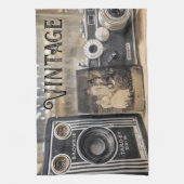 ヴィンテージカメラとフォトプリント キッチンタオル (縦)