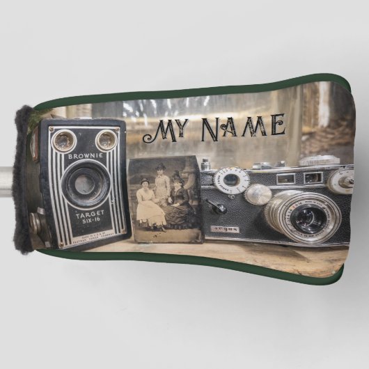 ヴィンテージカメラとヴィンテージプリント ゴルフヘッドカバー (正面)