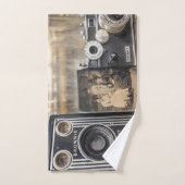 ヴィンテージカメラとヴィンテージプリント バスタオルセット (ハンドタオル)