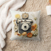 ヴィンテージカメラと花 クッション (ブランケット)