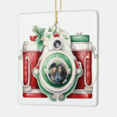 ヴィンテージカメラのクリスマスフォト セラミックオーナメント (左)
