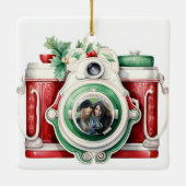 ヴィンテージカメラのクリスマスフォト セラミックオーナメント (裏面)