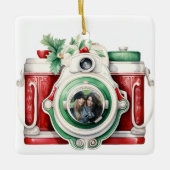 ヴィンテージカメラのクリスマスフォト セラミックオーナメント (正面)