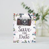 ヴィンテージカメラのSave the Date ポストカード (スタンド正面)