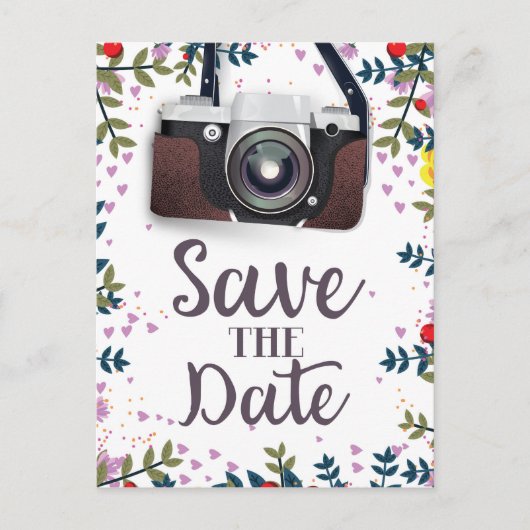 ヴィンテージカメラのSave the Date ポストカード (正面)
