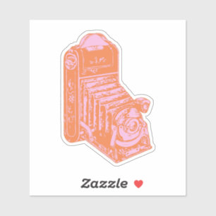 ヴィンテージカメラアートワーク（オレンジとピンク） シール