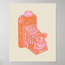 ヴィンテージカメラアートワーク（オレンジとピンク）