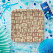 ヴィンテージカメラパターン（茶色） ペーパープレート (パーティー)