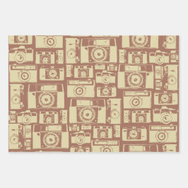 ヴィンテージカメラパターン（茶色） ラッピングペーパーシート