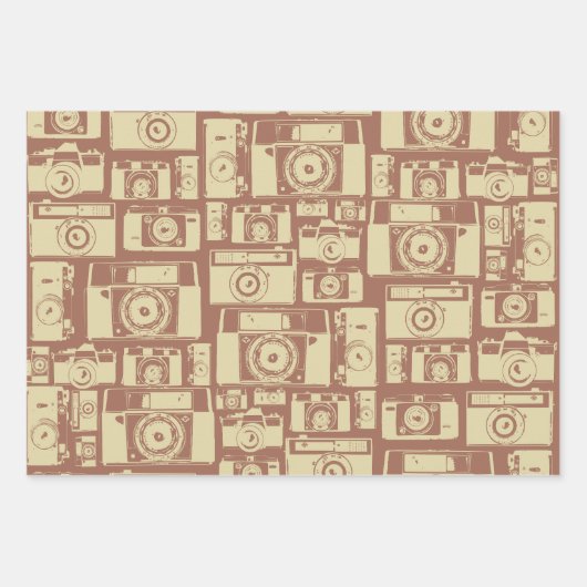 ヴィンテージカメラパターン（茶色） ラッピングペーパーシート (正面)