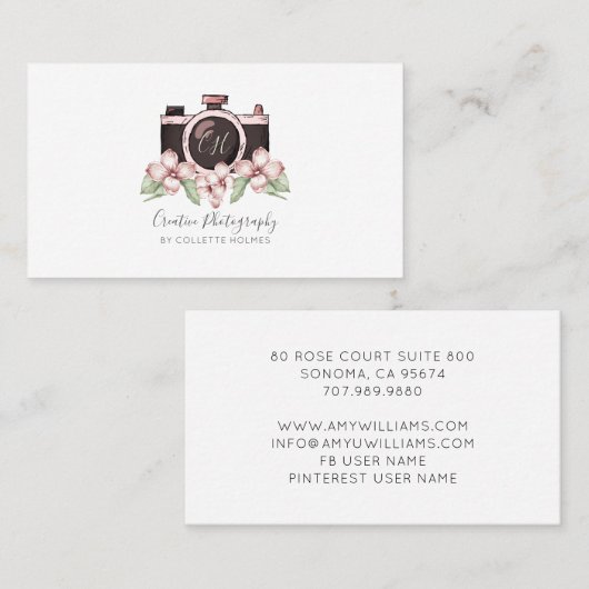 ヴィンテージカメラピンクグレー花模様写真家 名刺 (正面/裏面)