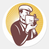 ヴィンテージカメラマンステッカー ラウンドシール (正面)