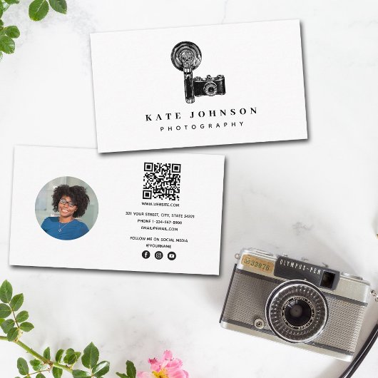 ヴィンテージカメラ撮影ソーシャルメディアQRコード 名刺