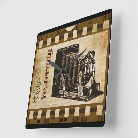 ヴィンテージカメラ撮影フィルム スクエア壁時計 (傾斜)