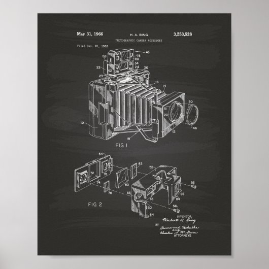 ヴィンテージカメラ1966パテントアート – Chalkboard ポスター (正面)