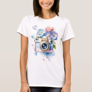 ヴィンテージカメラ(あじさい花) Tシャツ