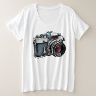 ヴィンテージカメラ グラフィックTシャツ - レトロな写真 プラスサイズTシャツ