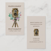 ヴィンテージカメラ&フラワーウォータカラー写真 名刺 (正面/裏面)