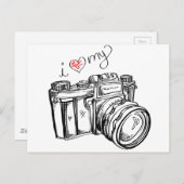 ヴィンテージカメラ、手描きイラストレーション、写真 ポストカード (正面/裏面)