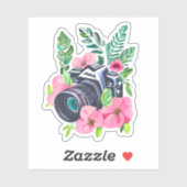 ヴィンテージカメラ、緑の葉 シール (シート)