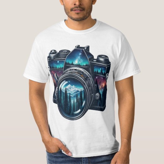 ヴィンテージカメラ 自然 二重露光 イラスト Tシャツ (正面)