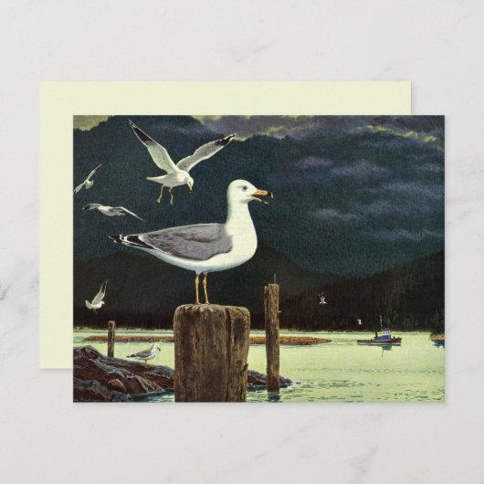 ヴィンテージカモメの止まった桟橋、海鳥の動物 (正面/裏面)