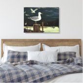 ヴィンテージカモメの止まった桟橋、海鳥の動物 キャンバスプリント (インサイチュ (寝室))