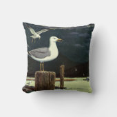 ヴィンテージカモメの止まった桟橋、海鳥の動物 クッション (正面)
