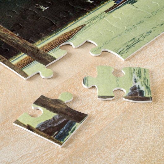 ヴィンテージカモメの止まった桟橋、海鳥の動物 ジグソーパズル (側面)