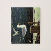 ヴィンテージカモメの止まった桟橋、海鳥の動物 ジグソーパズル (縦)