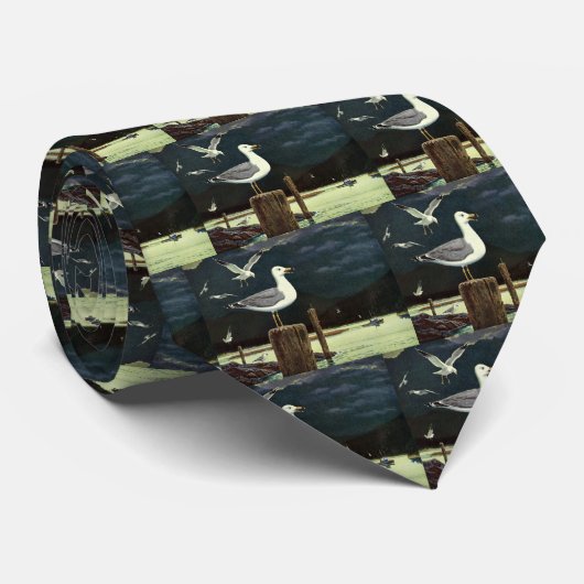 ヴィンテージカモメの止まった桟橋、海鳥の動物 ネクタイ (ロール)
