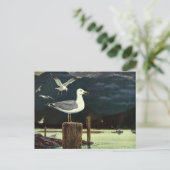 ヴィンテージカモメの止まった桟橋、海鳥の動物 ポストカード (スタンド正面)