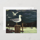 ヴィンテージカモメの止まった桟橋、海鳥の動物 ポストカード (正面/裏面)