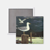 ヴィンテージカモメの止まった桟橋、海鳥の動物 マグネット (正面/裏面)