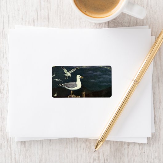 ヴィンテージカモメの止まった桟橋、海鳥の動物 ラベル (インサイチュ)