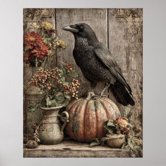 ヴィンテージカラスとカボチャの静物画 ポスター (正面)