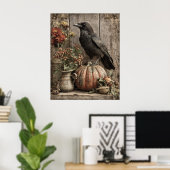 ヴィンテージカラスとカボチャの静物画 ポスター (ホームオフィス)