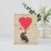 ヴィンテージカラスとハート型バルーン ポストカード (スタンド正面)