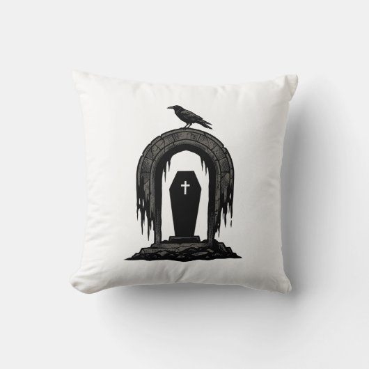 ヴィンテージカラス墓地墓シルエットTシャツデザイン クッション (正面)