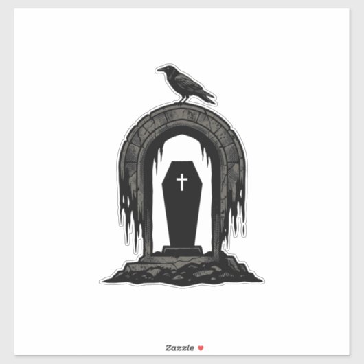 ヴィンテージカラス墓地墓シルエットTシャツデザイン シール (シート)