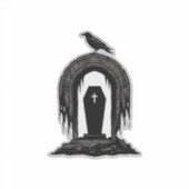 ヴィンテージカラス墓地墓シルエットTシャツデザイン シール (正面)