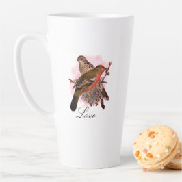 ヴィンテージカラフルかわいい鳥と葉 カフェラテマグ