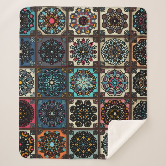 ヴィンテージカラフルとフローラのシームレスなパターン シェルパブランケット (正面)