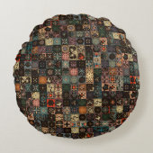 ヴィンテージカラフルとフローラのシームレスなパターン ラウンドクッション (正面)