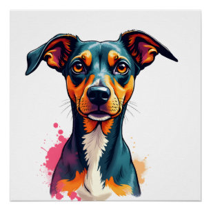 ヴィンテージカラフルな犬の肖像画 ポップアートイラスト ポスター